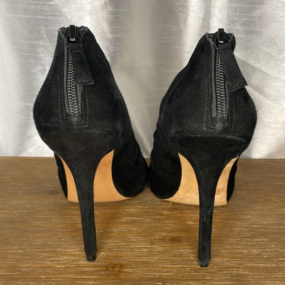 Saks Fifth Avenue Women’s 10M Ruched Black Suede Peep Toe Stiletto Shoe - Picture 3 of 8